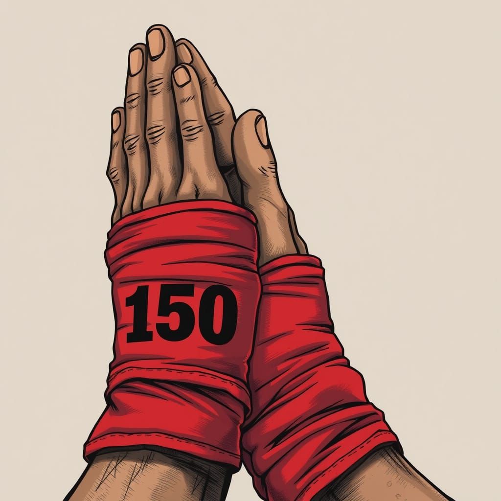 Hands in Prayer with Boxing Wraps: Gritty Animation