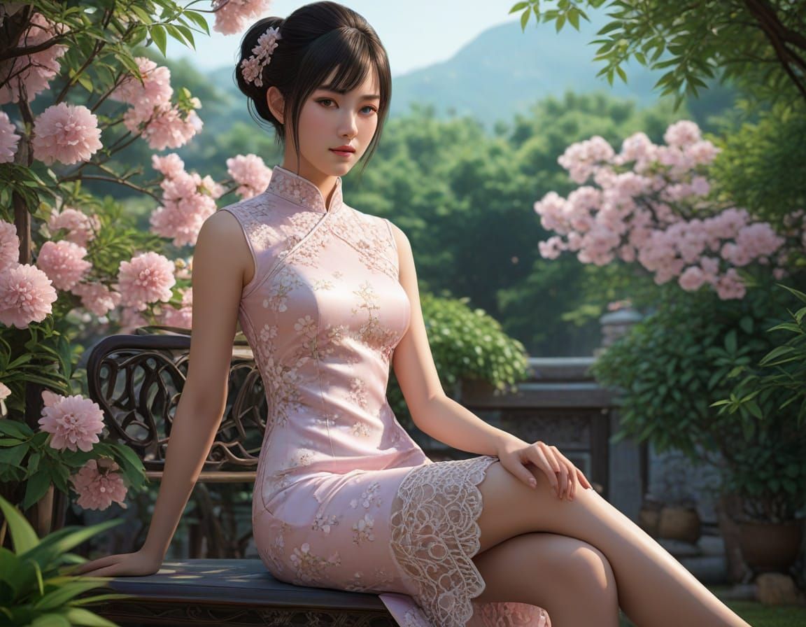 Elegant Anime-Inspired Portrait of a Young Lady in a Stunnin...