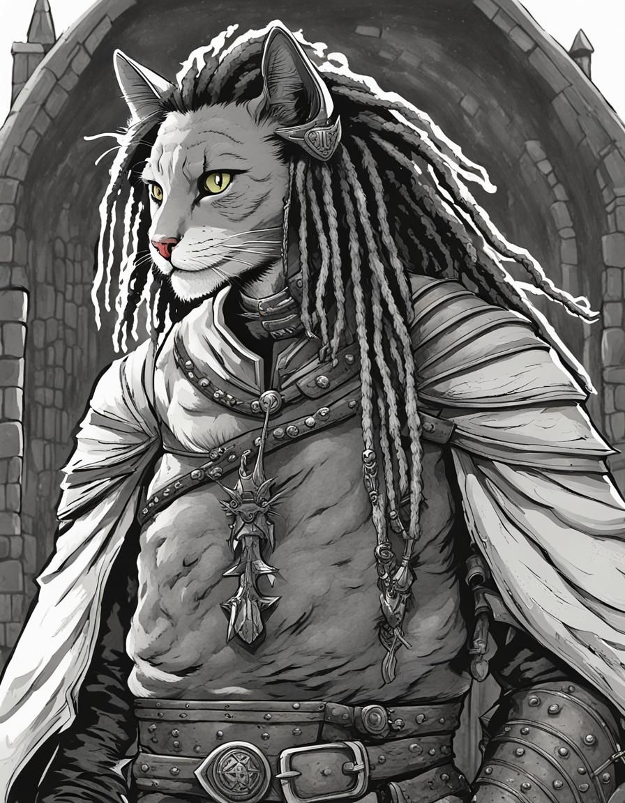 Cat-Human Hybrid Warrior in Dark Fantasy Style