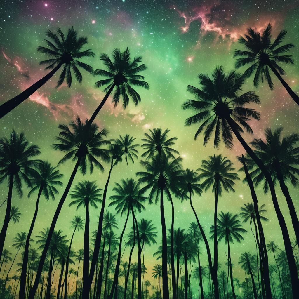 Cosmic Imbonderio Trees in Astral Landscape Illustration