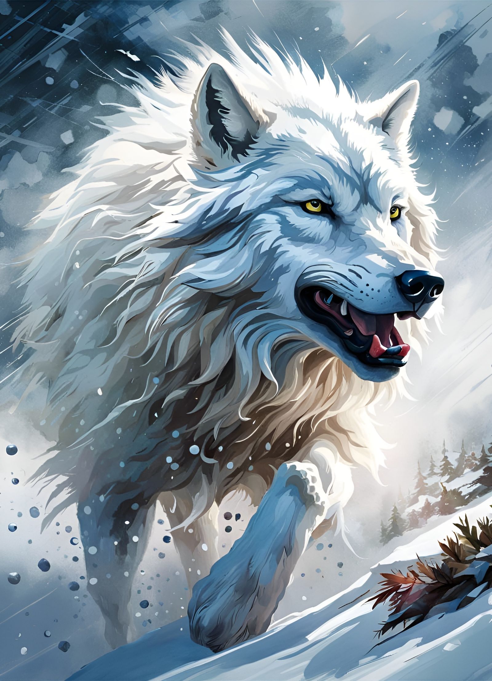 White Wolf Runs Wild: Watercolor Poster Art