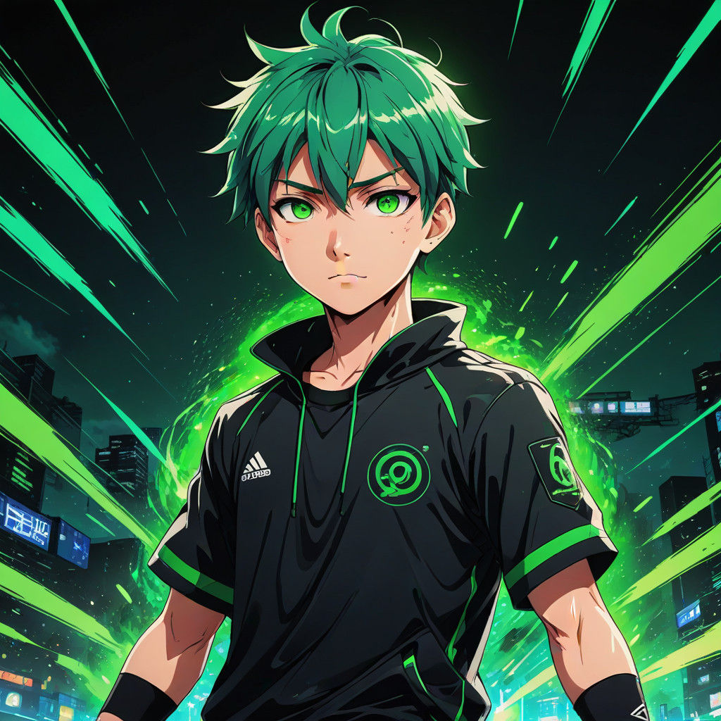 Vibrant Anime Key Visual with Electric Green Hair