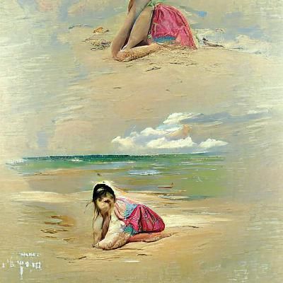 Contemplative Wanderer on a Tranquil Beach