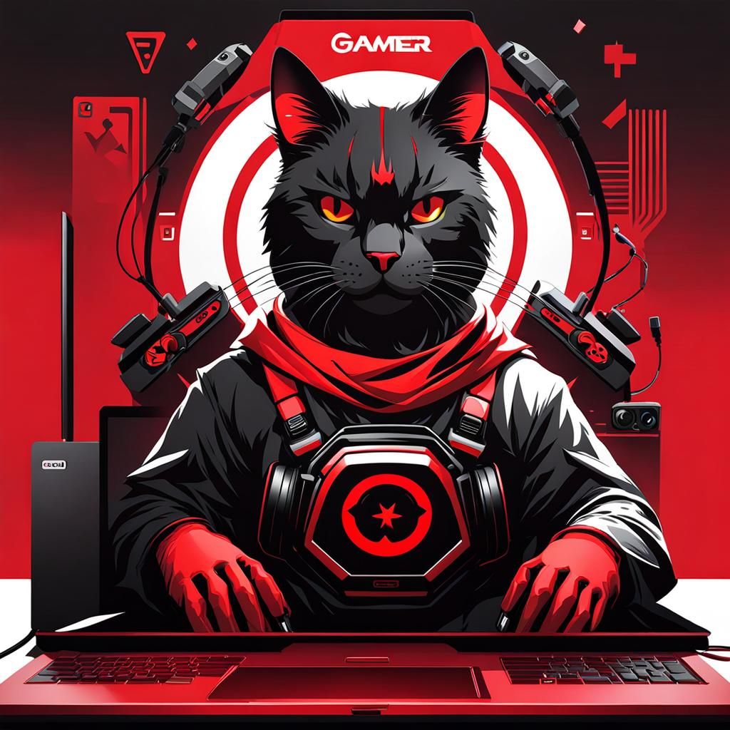Gamer Cat Livestreaming with Red Gadgets in Thailand