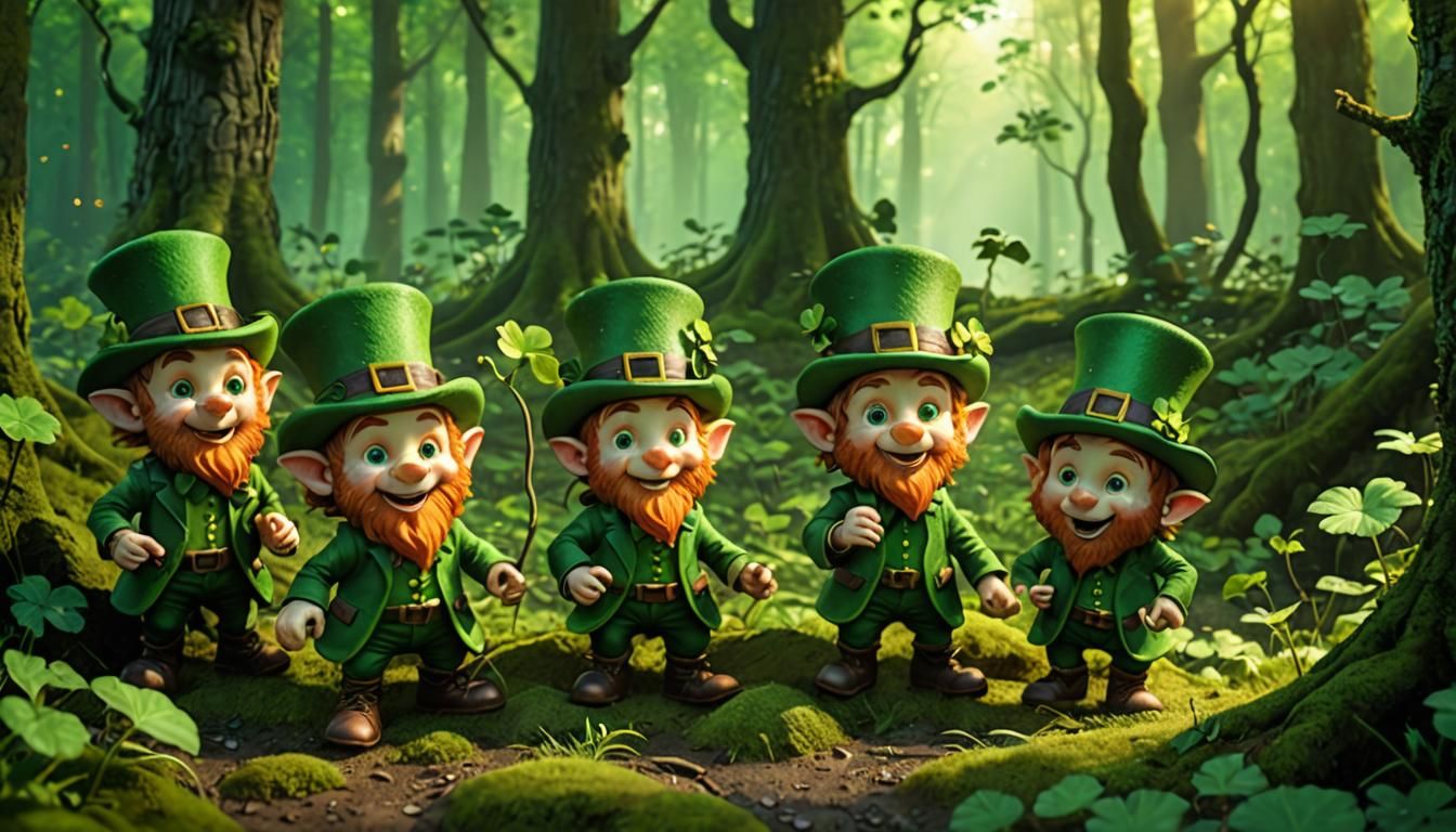 Leprechauns Playing in Forest with Volumetric Light
