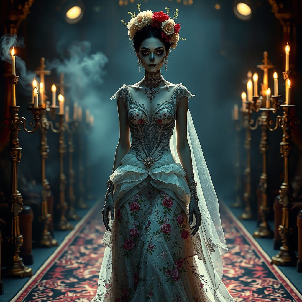 Elegant Undead Bride Struts Down Haunting Runway in Sugar Sk...