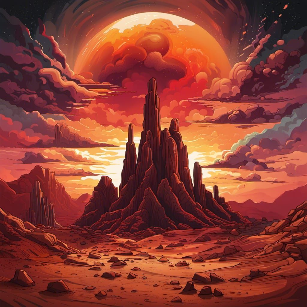 Desert Sunset Graffiti Art in Earth Tones