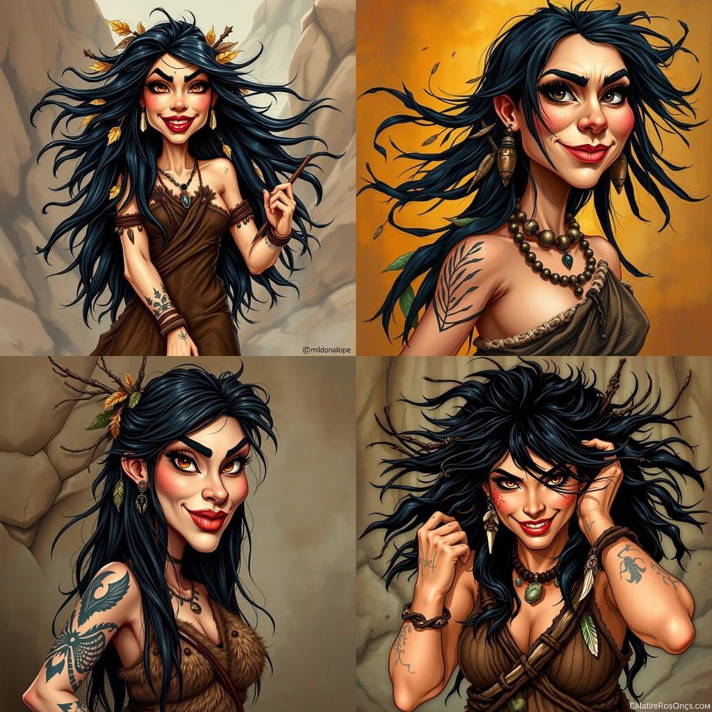 Exaggerated Cavewoman in Wax Crayon Realism