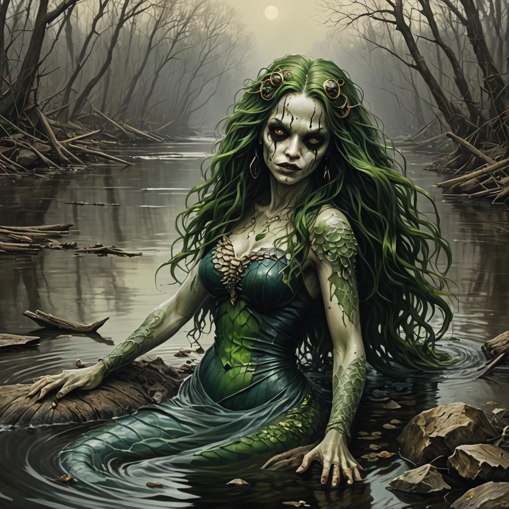Toxic Mermaid of Flint River: Sinister Fantasy Art