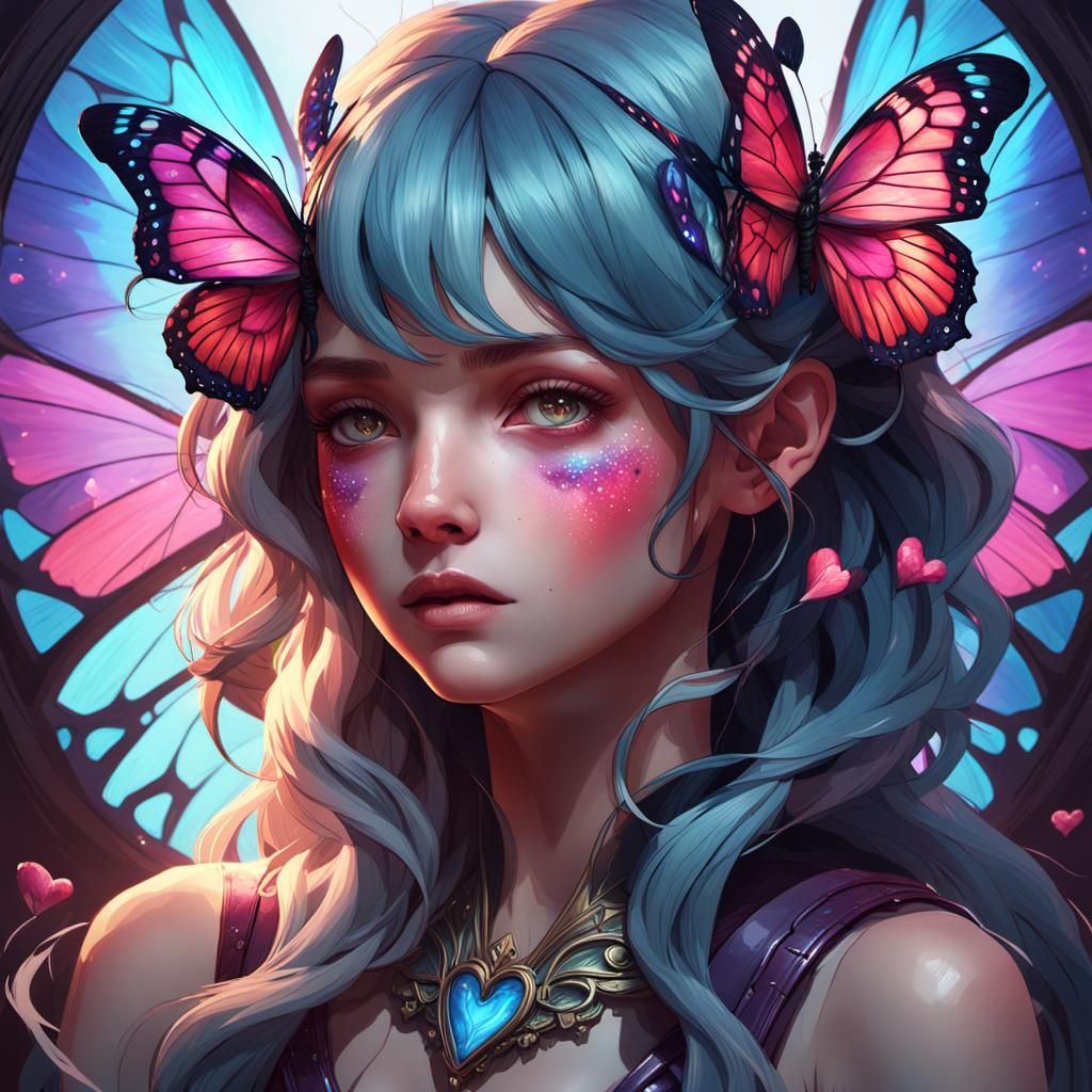 Butterfly Fae Portrait in Art Nouveau Style