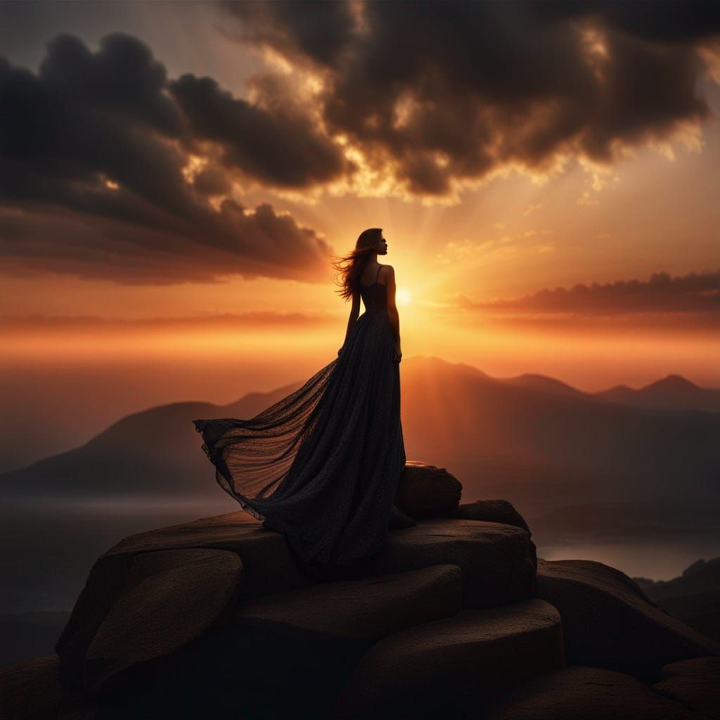 Silhouette at Sunset: Flowing Dress in Golden Light