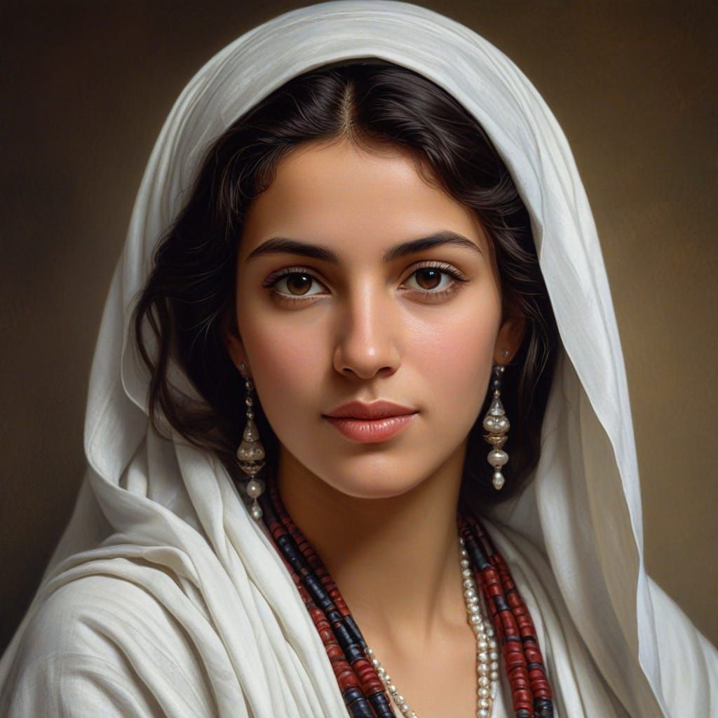 Jordanian Bedouin Woman Portrait in Oil Painting Style