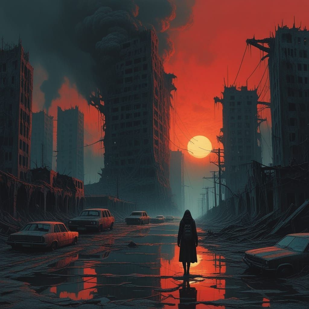 Post-Apocalyptic Goddess Descends Amidst Ruins in Crimson Tw...