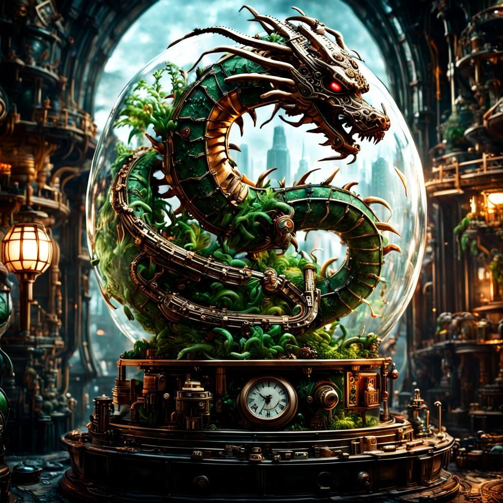 Steampunk Dragon Grasping Post-Apocalyptic Terrarium