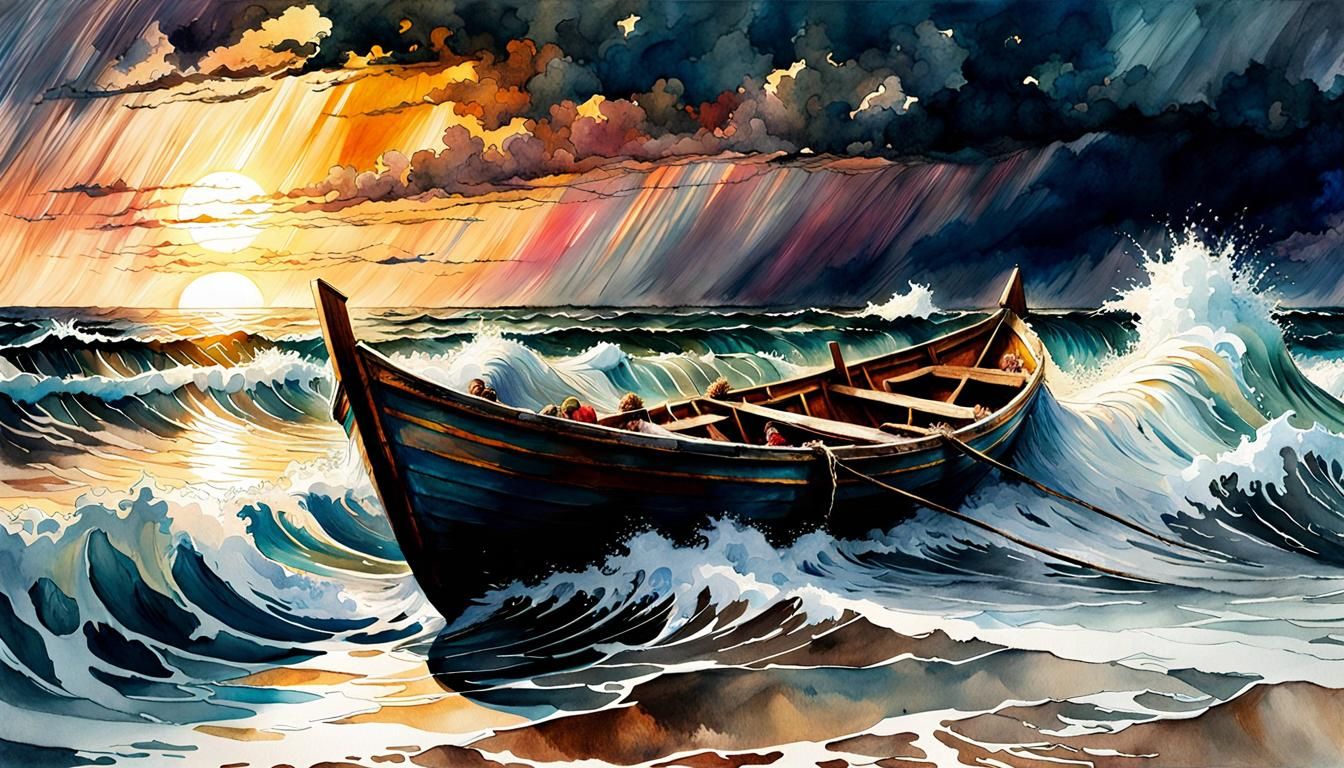 Jesus Sleeps Through Storm in Digital Watercolor