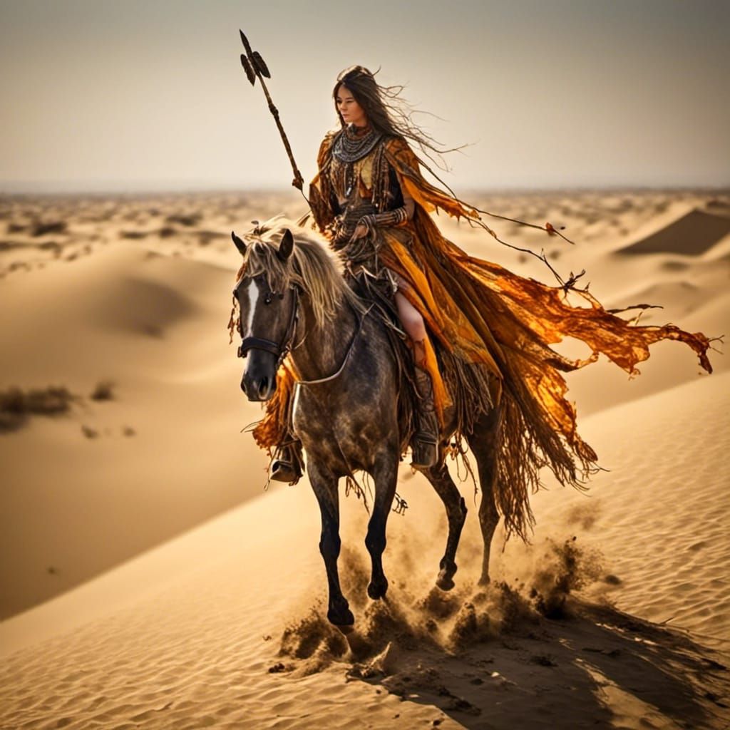 Nomadic Warrior on Steed as Impasto Painting