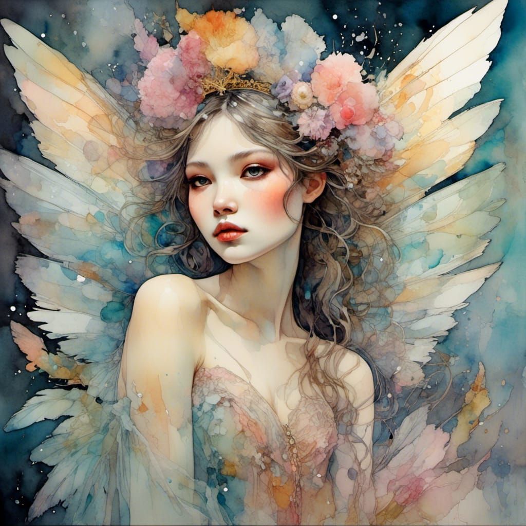 Pastel Fairy with Iridescent Wings in Anime Style