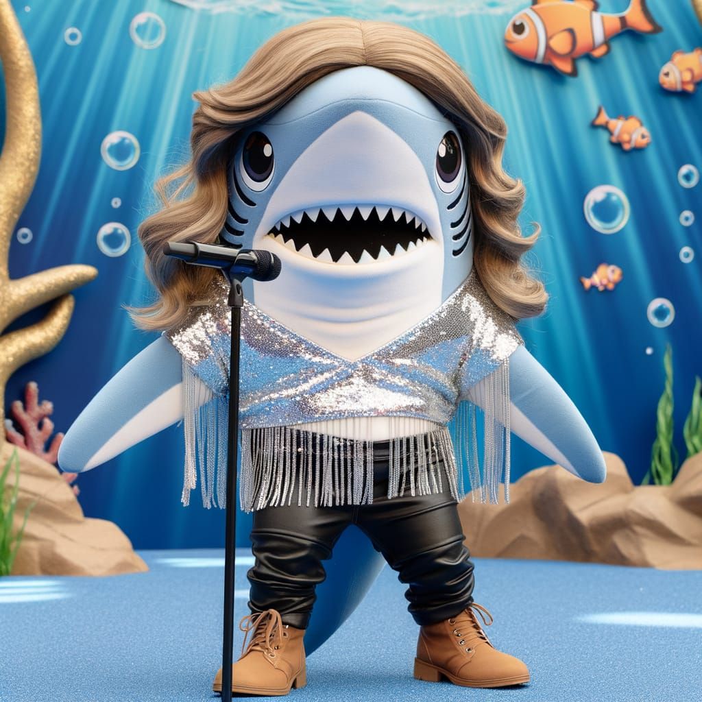 Cartoon Shark Impersonates Latin Pop Singer on Stage