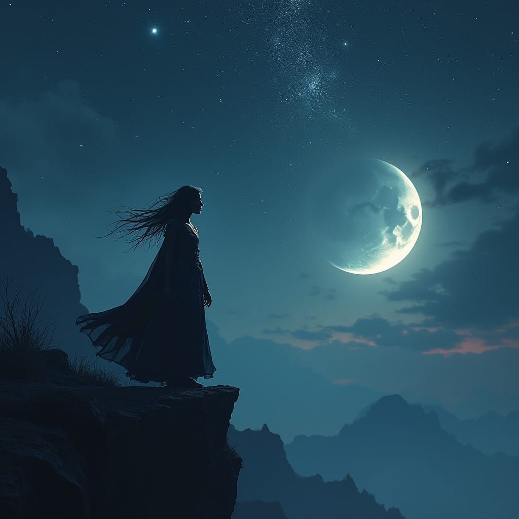 Mourner Under Star-Covered Night Sky