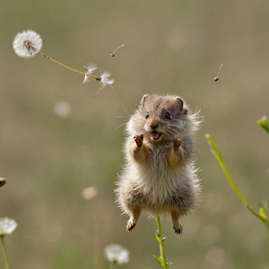 Fuzzy Critter Plays on Vibrant Dandelion