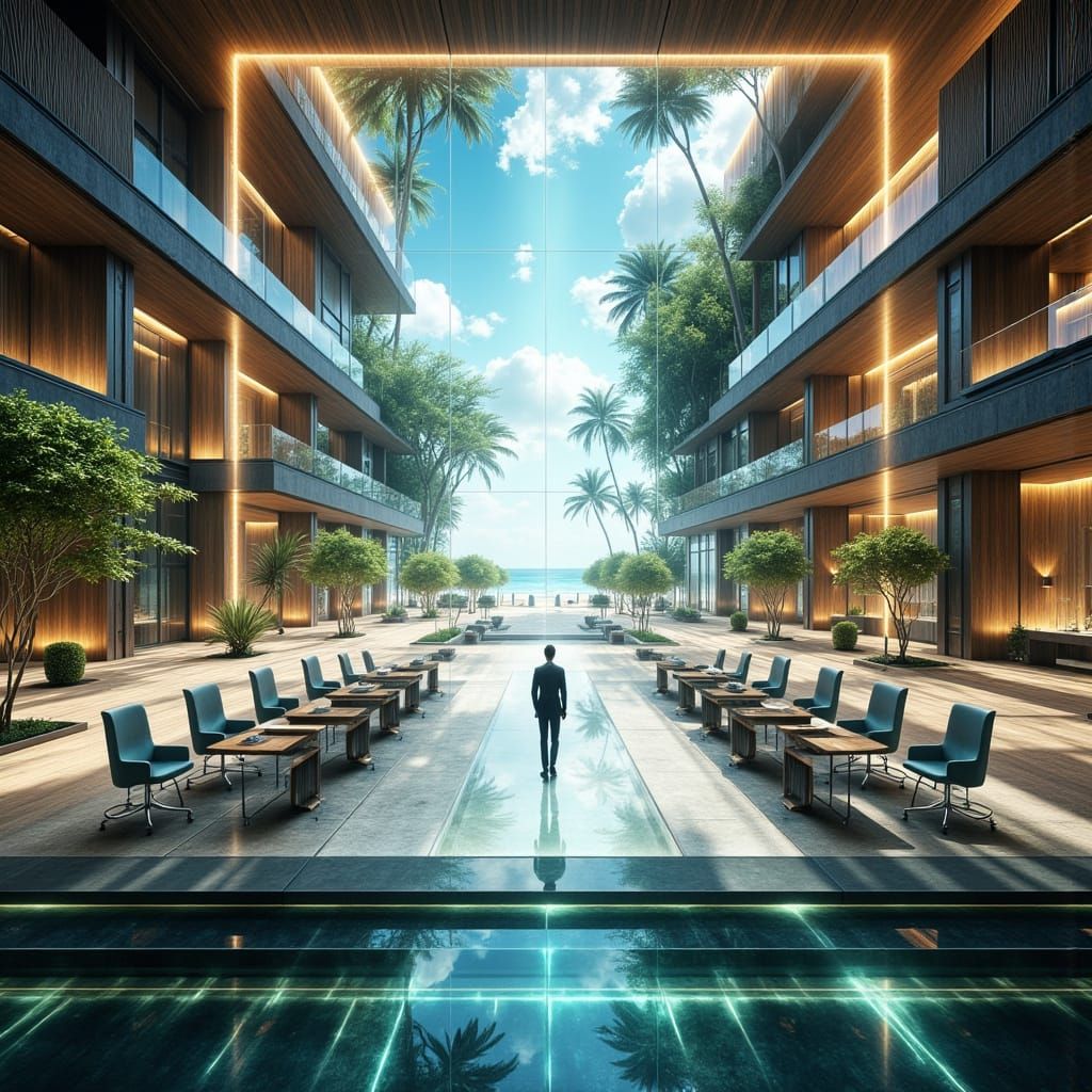 Corporate World Fusion: 3D Render of MICE Industry Scenes