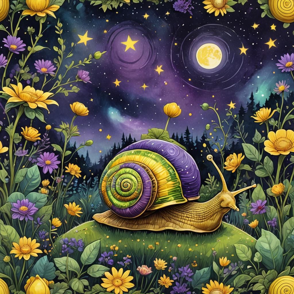 Glowing Snail in Garden, Astral Illustration