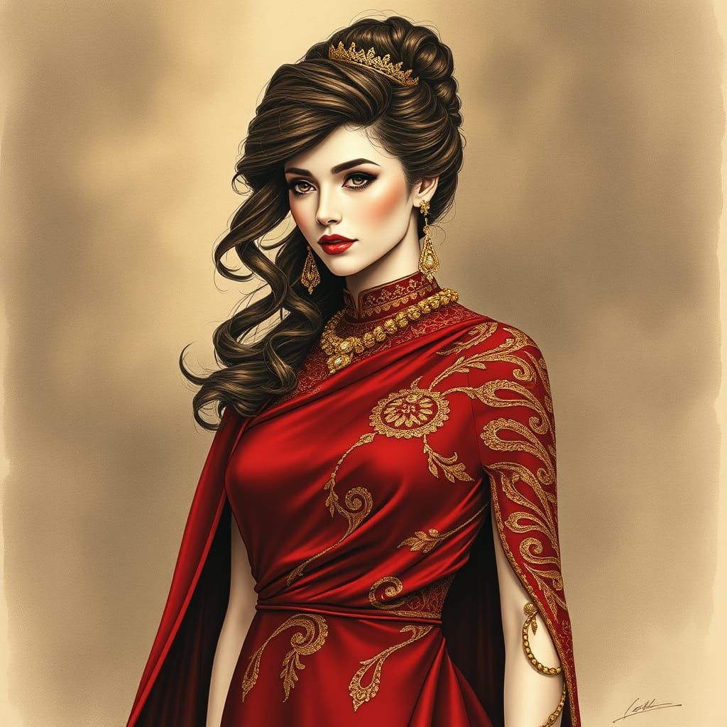 Luxurious Lady in Gold and Charcoal