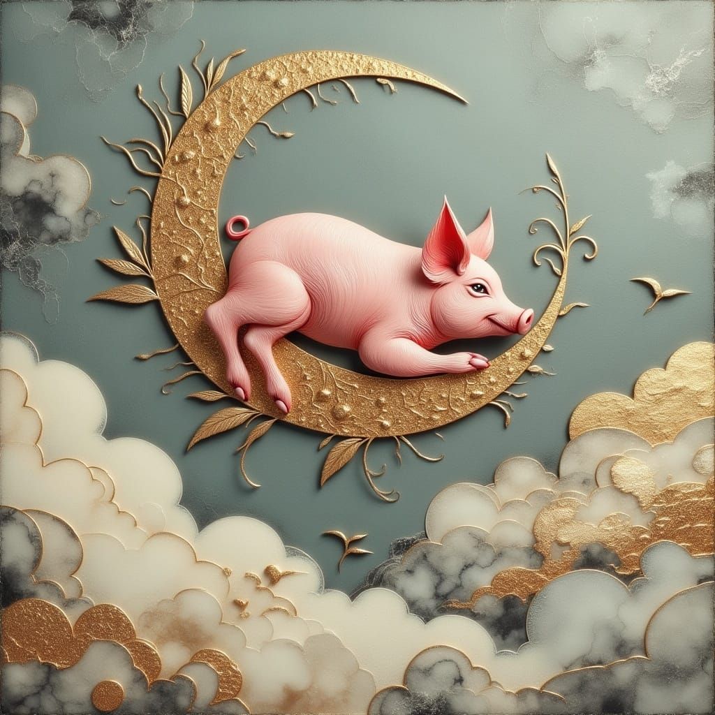 Flying Pig in Majestic Cloisonne Style