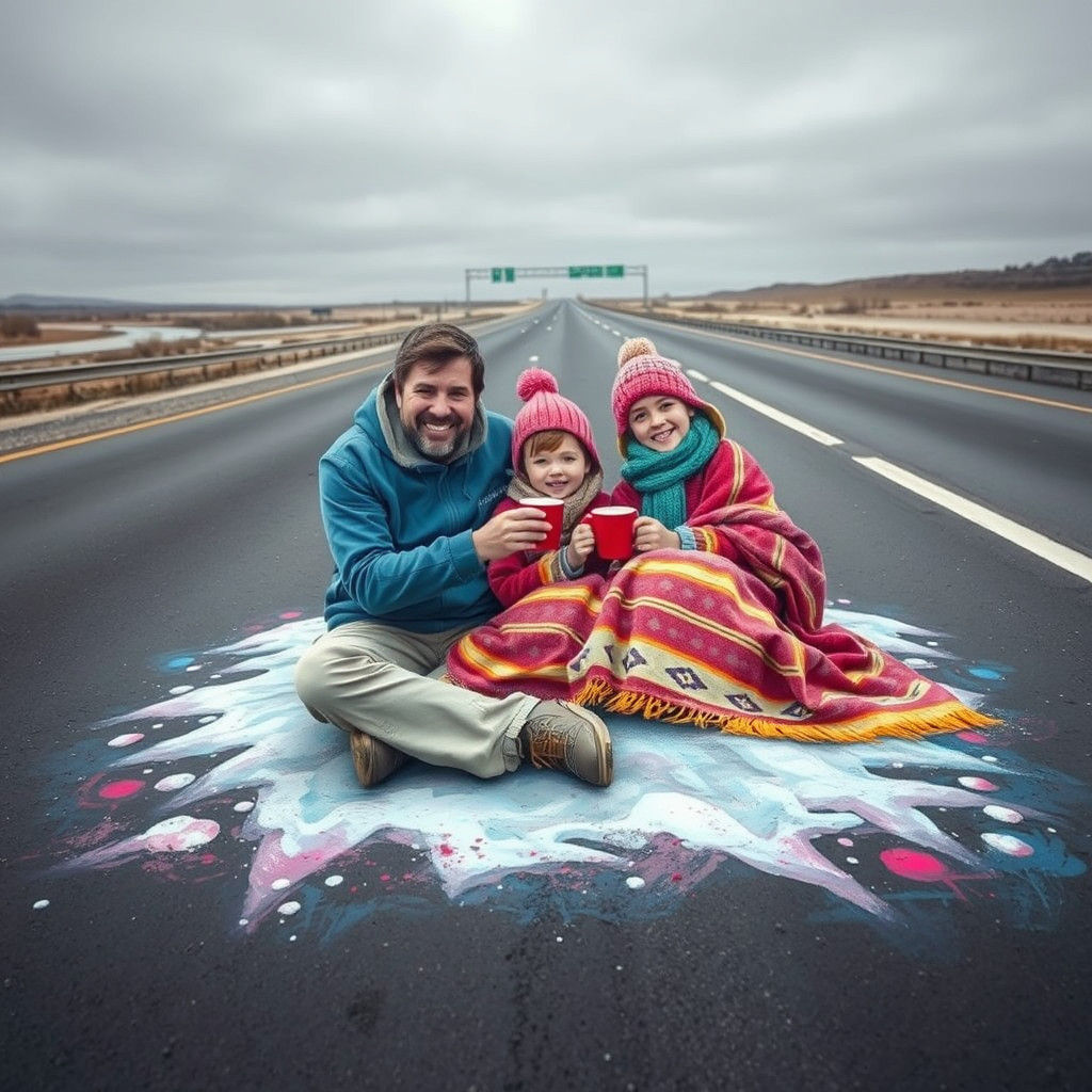 Vibrant Chalk Artist Creates Joyful Snow Picnic