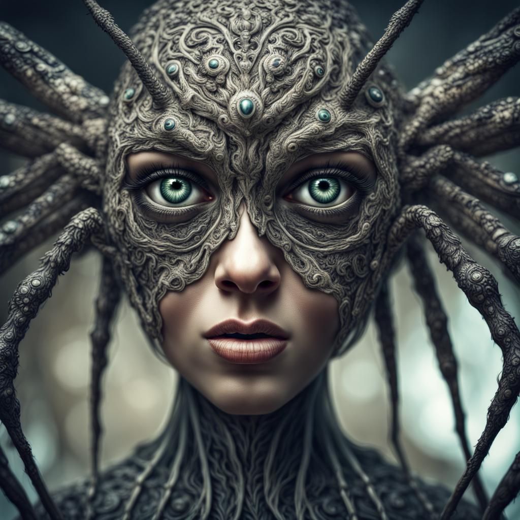 Hyperrealistic Woman Creature with Giant Eyes