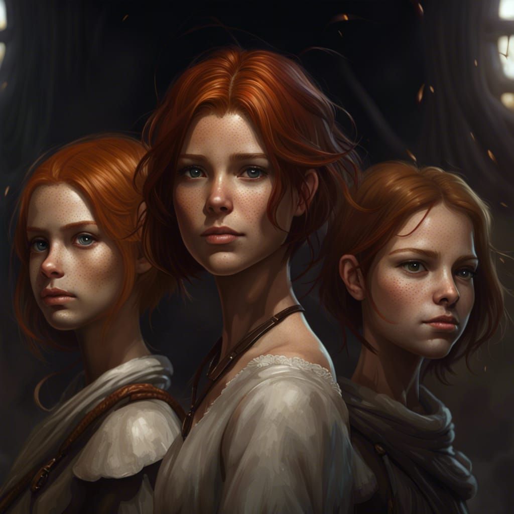 Three Young Girls in Dark Fantasy Style