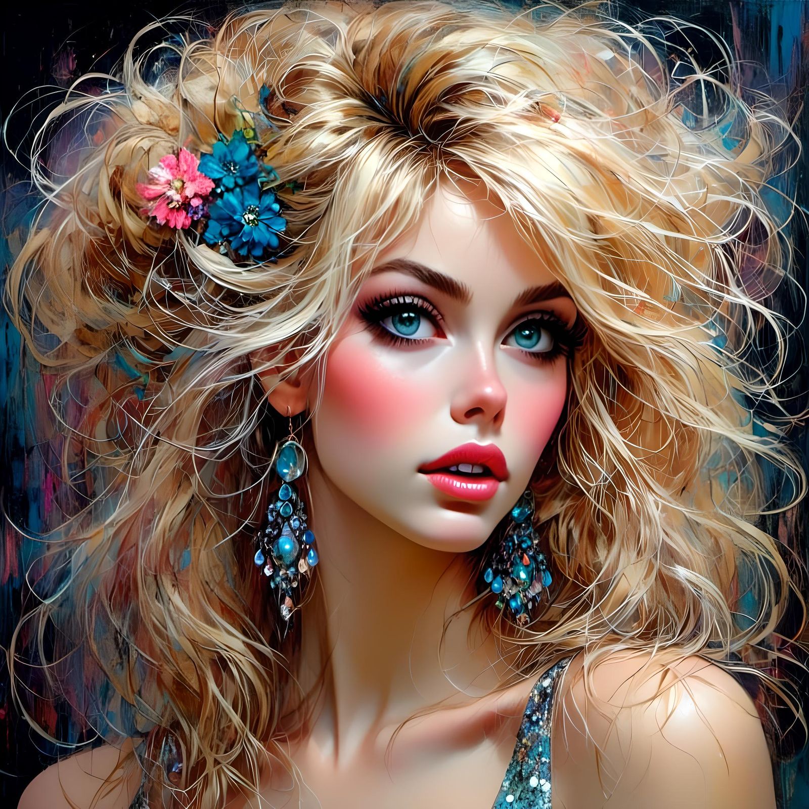 Expressionist Painting of Woman with Beehive Hair