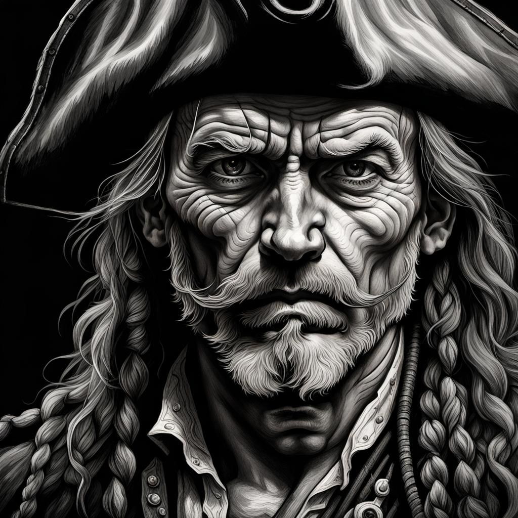 Dramatic Pirate Portrait in Charcoal with Sword
