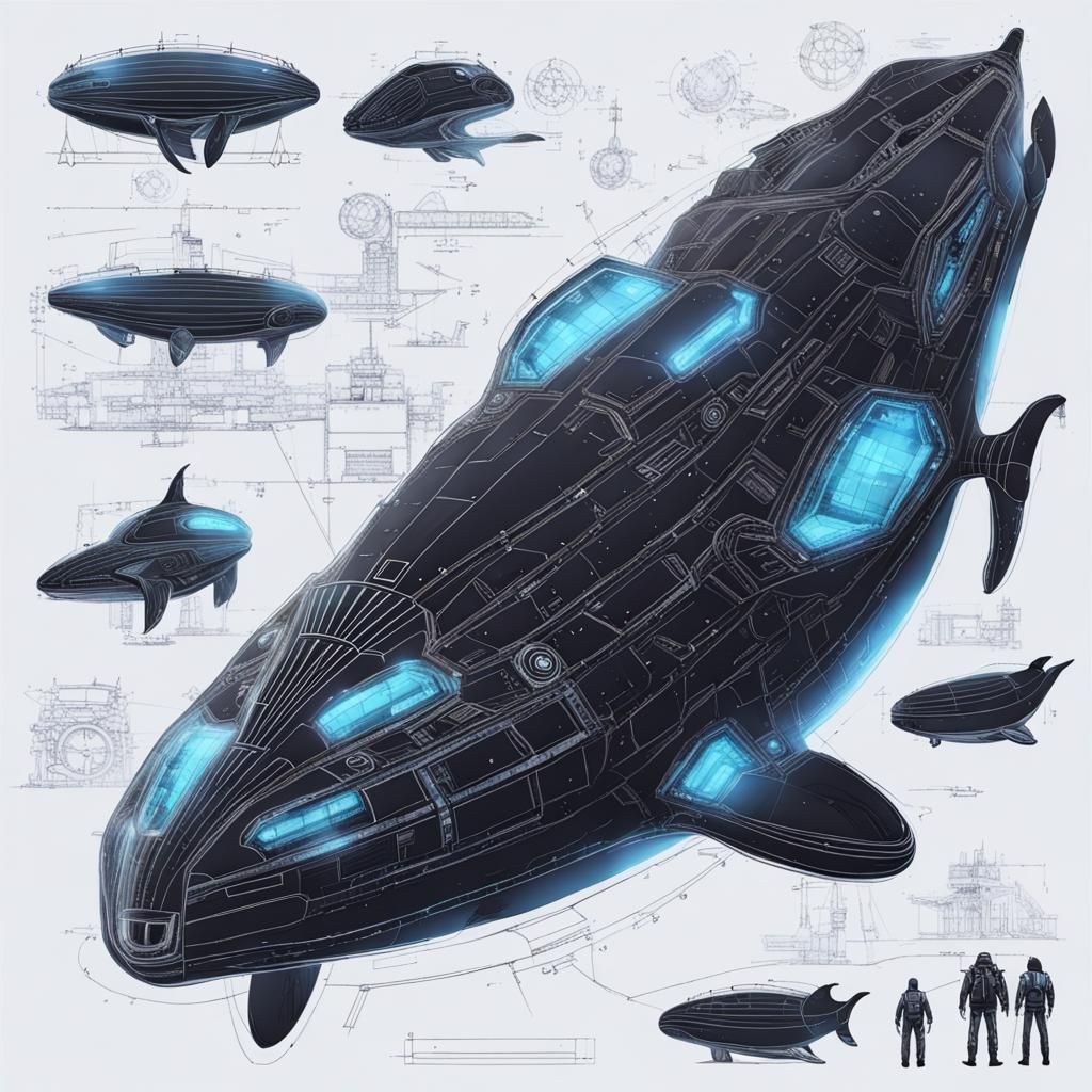 Futuristic Whale Spaceship Blueprint Design