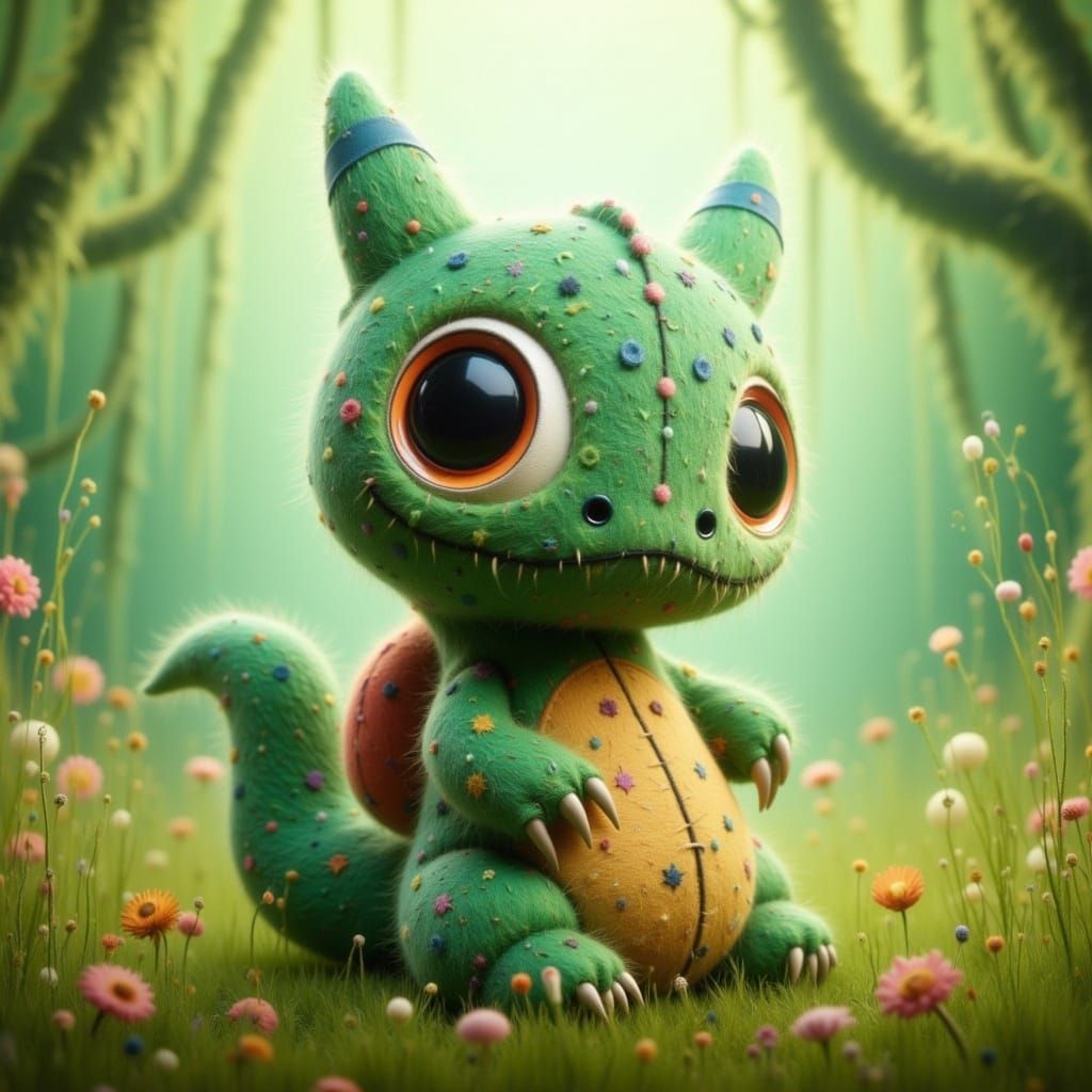 Felt Bulbasaur Embarks on a Grassland Adventure