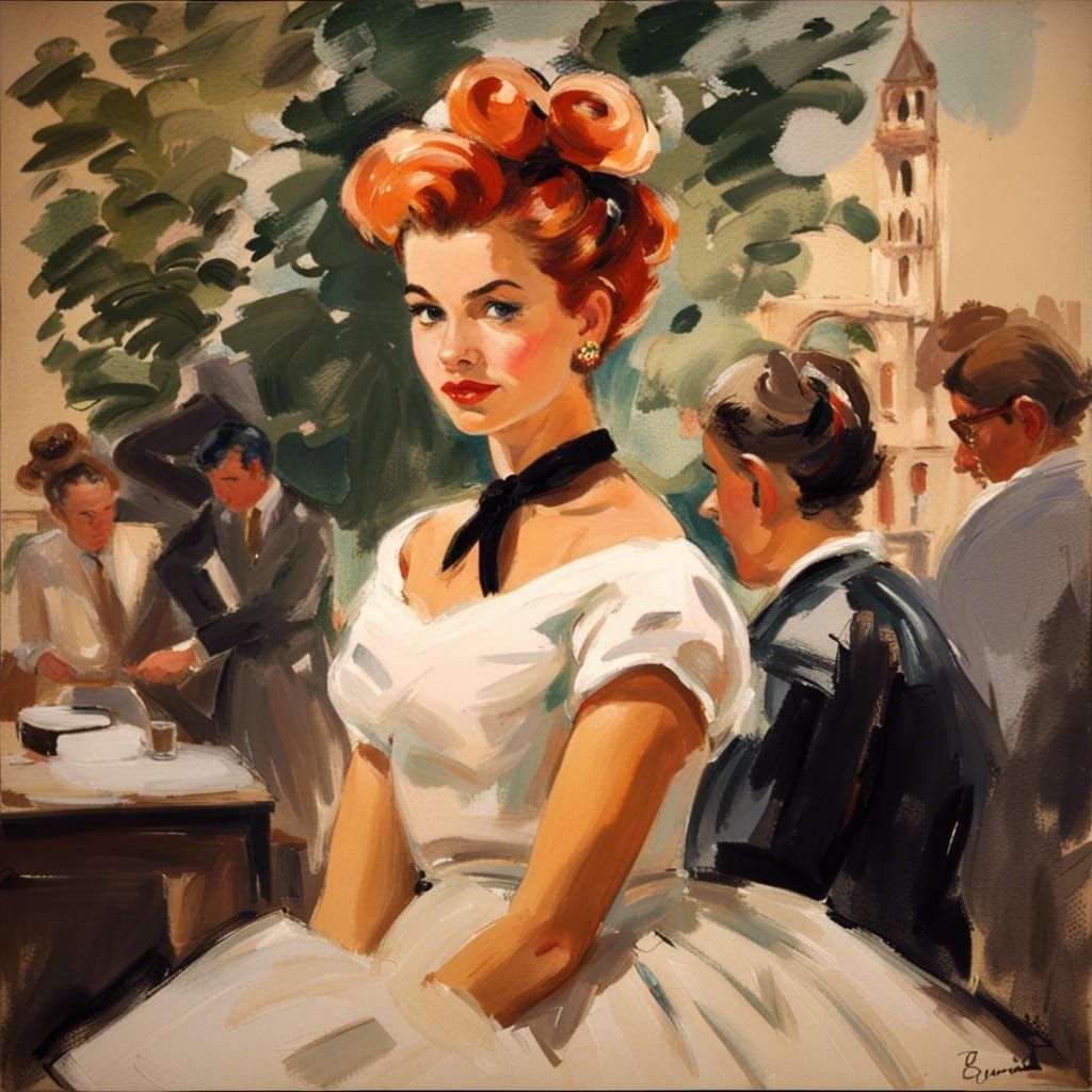 1950s Rockabilly Woman in Impressionistic Style