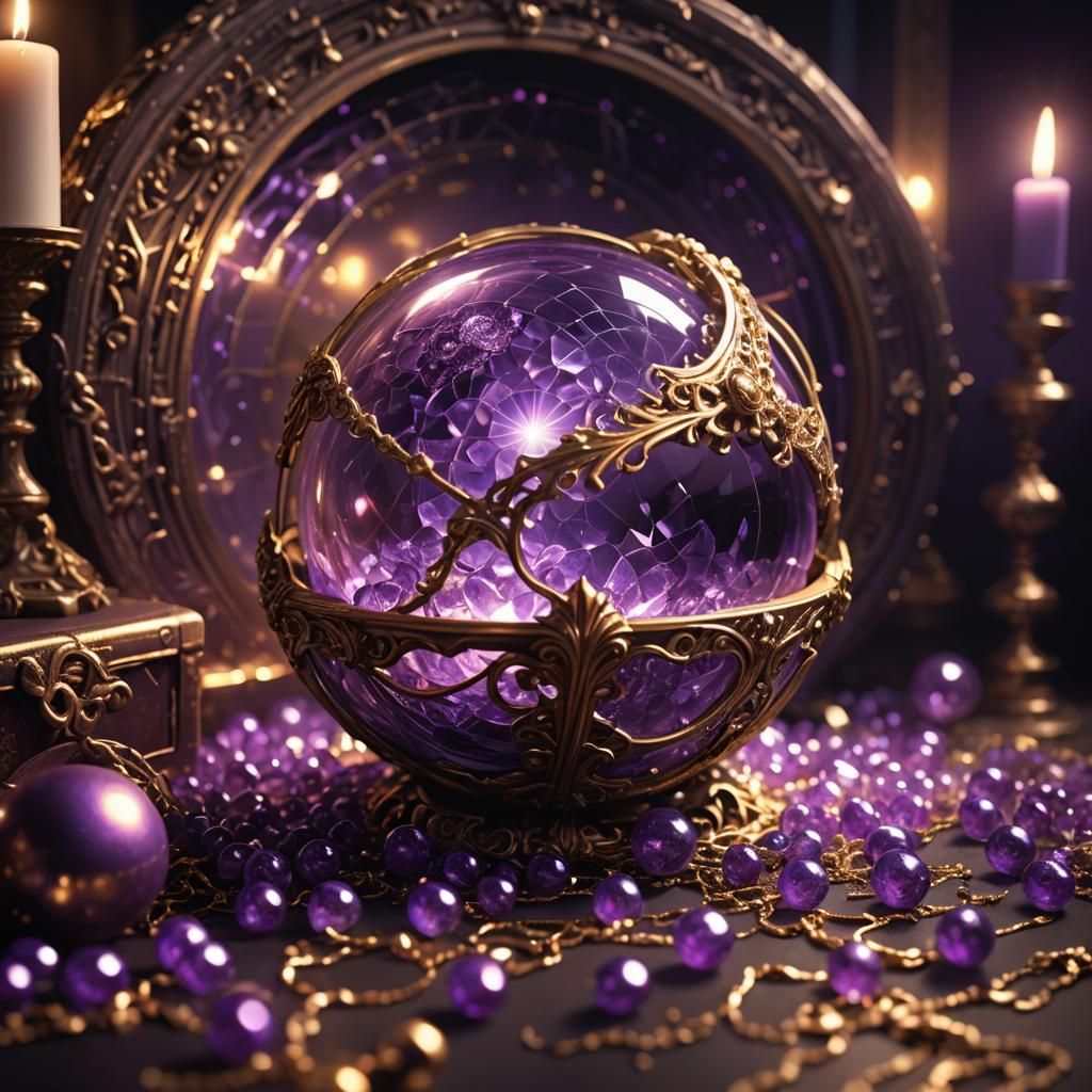 Mystical Sphere Amidst Treasure Trove in Cinematic Style