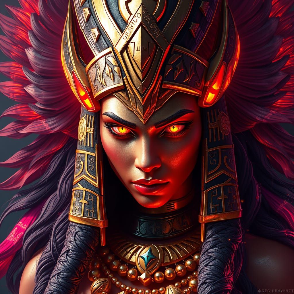 Egyptian Goddess of War in Stunning Triadic Color Concept Ar...