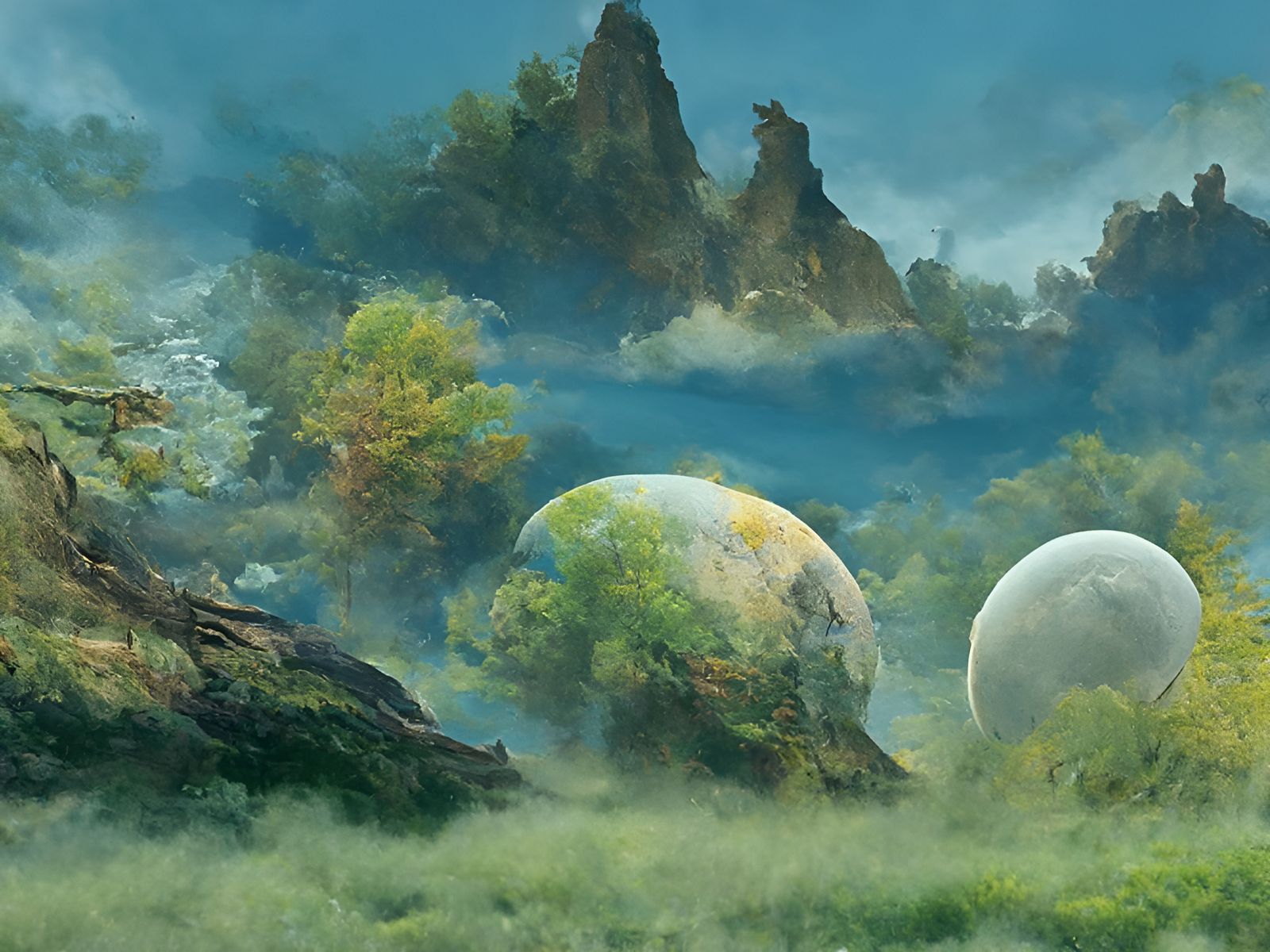 Surreal Alien Landscape with Glowing Flora in Romantic Style