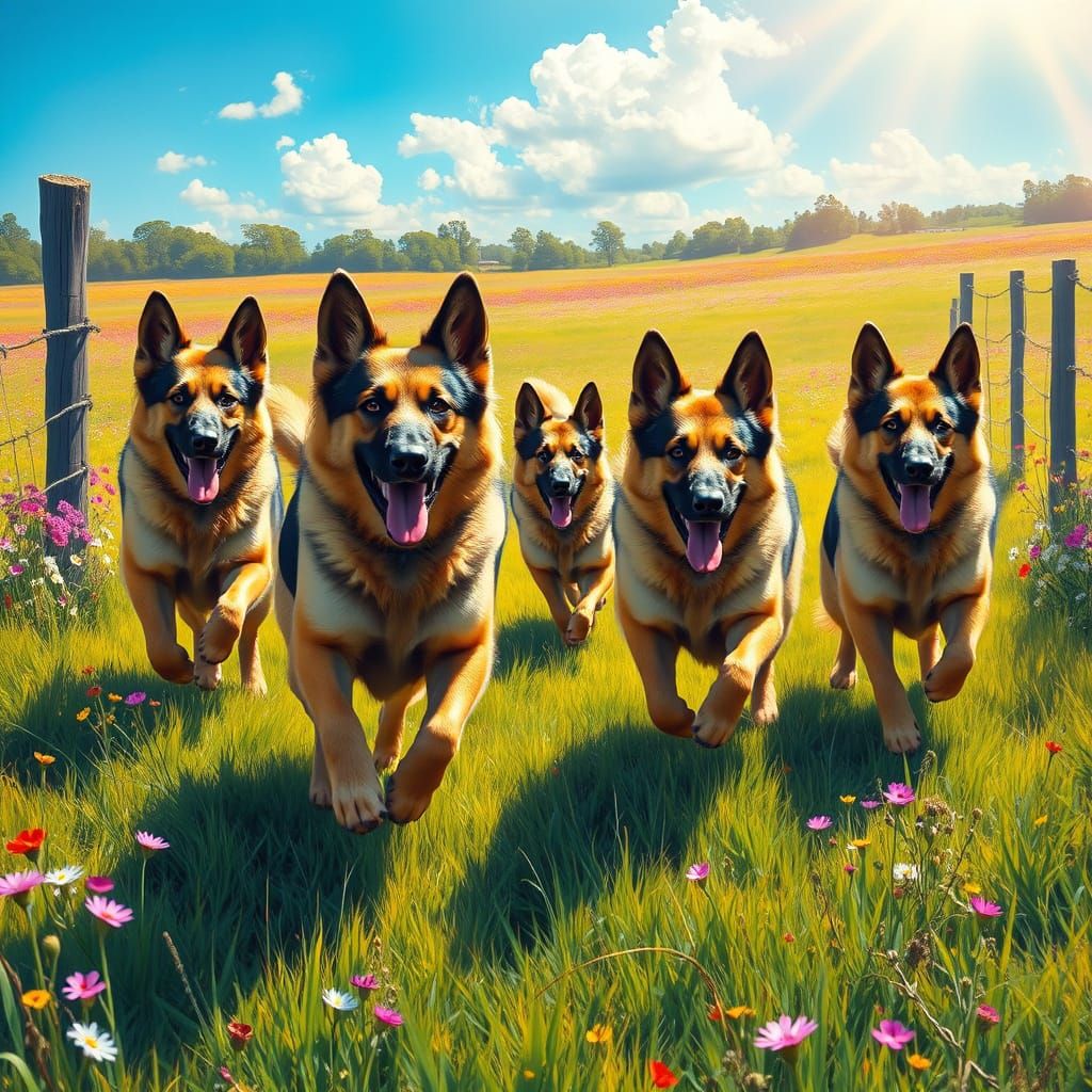 German Shepherds in Idyllic Oil Painting