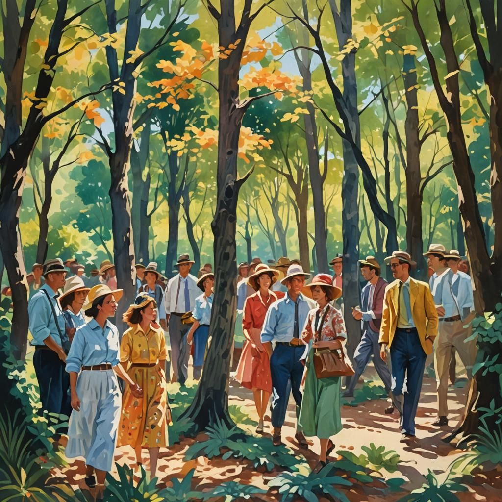 Expressive Gouache Painting of People in Sunlight
