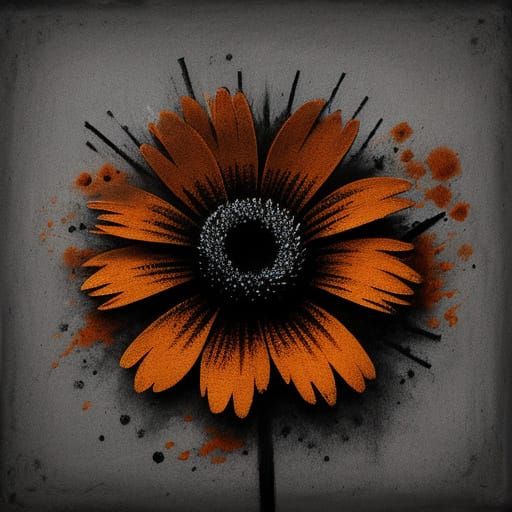 Expressionist Flower in Charcoal and Rust