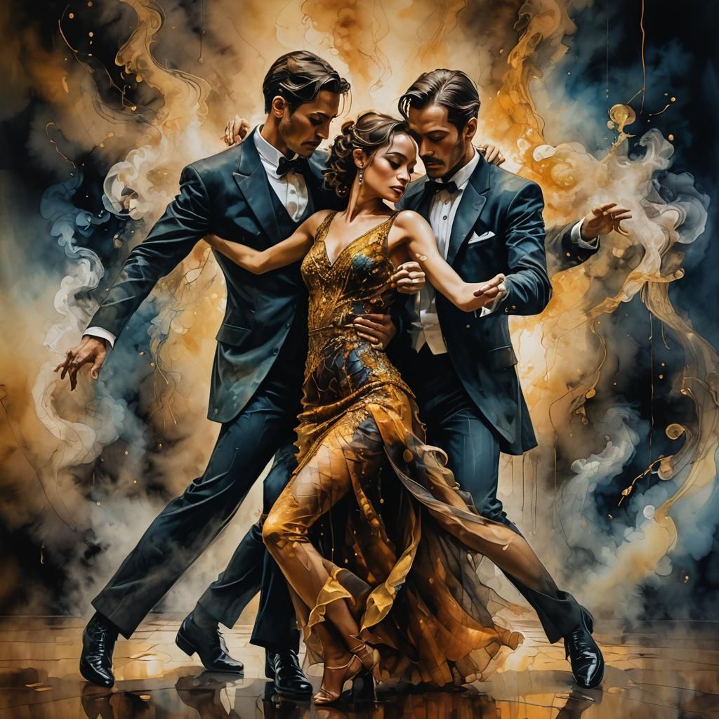 Tango Dance in Smoke-Filled Room, Alcohol Ink Art