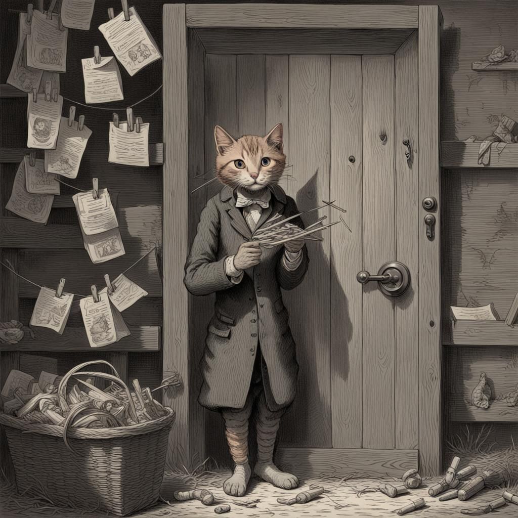 Ginger Cat Selling Clothespegs in Horror Style