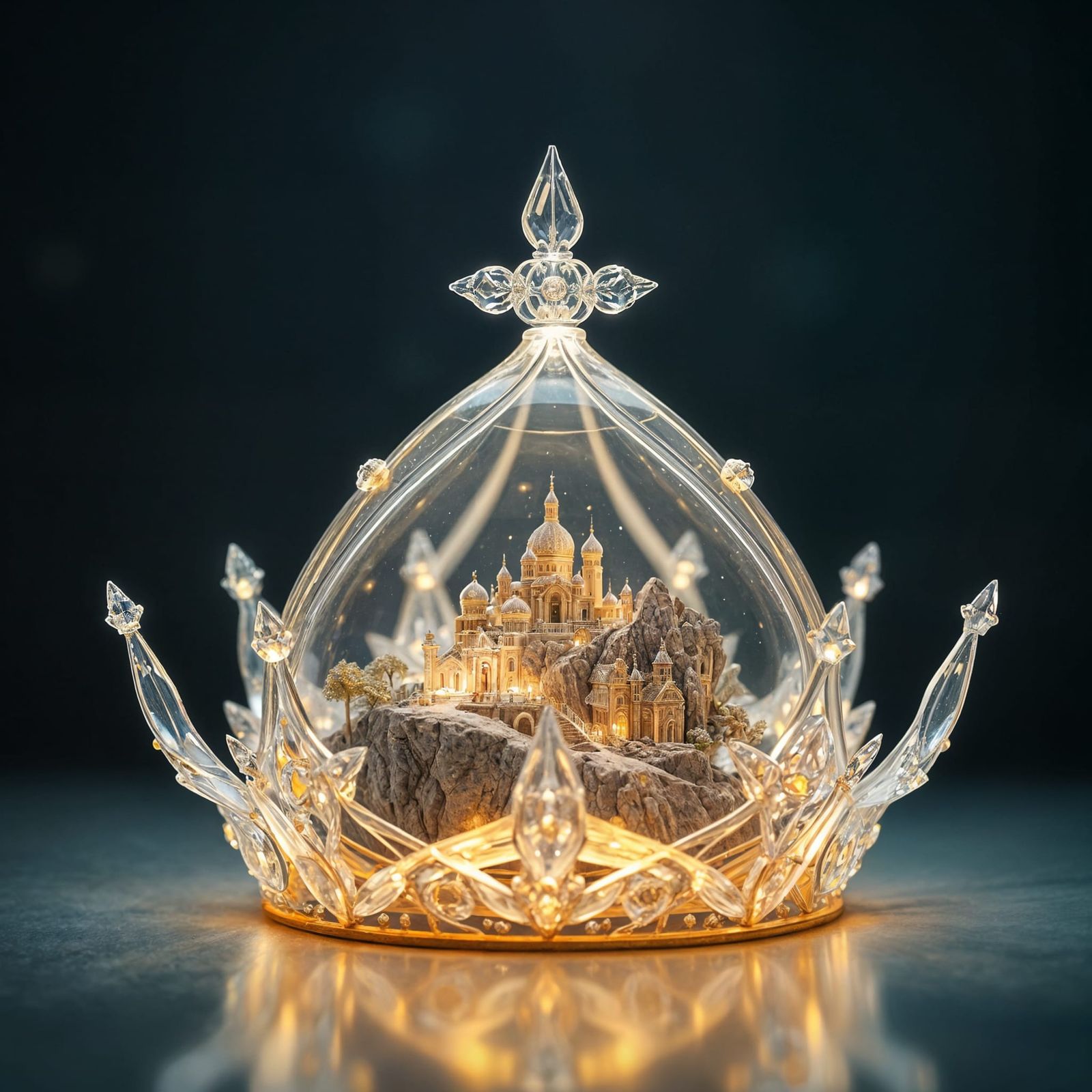 Glowing White Glass Tiara With Miniature World Inside