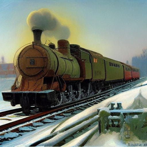 Hedgehogs on a Winter Train Journey in Levitan and Goya Styl...