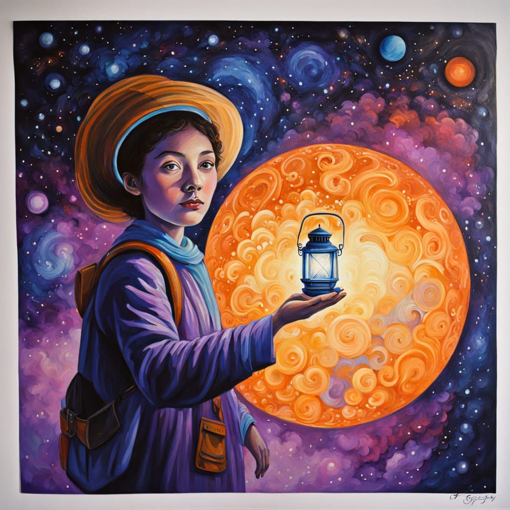 Sci-Fi Traveler with Galaxy Lantern
