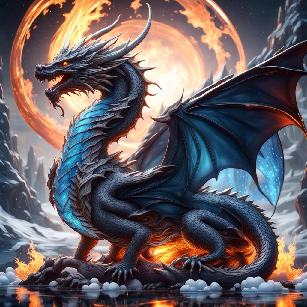 Translucent Dragon with Fire and Ice