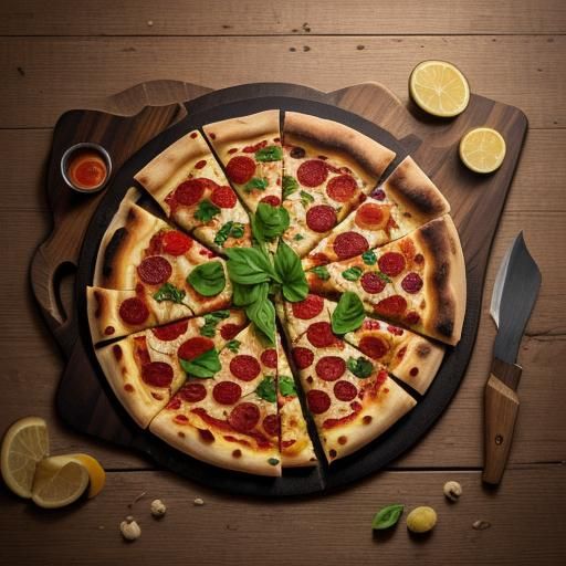 Savory Hyperrealistic Pizza Art with Golden Crust and Fresh....