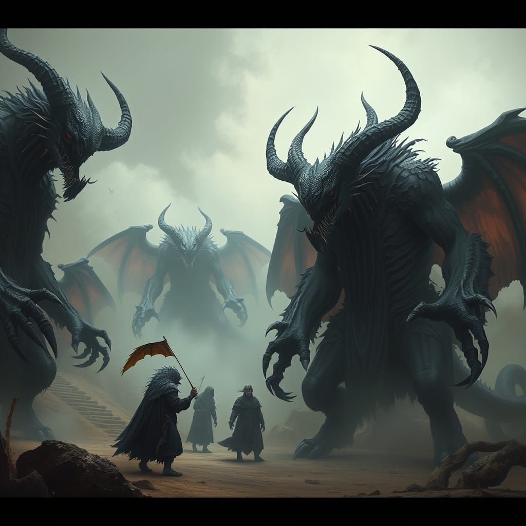 Canine Demons Interact in Mystical Realm